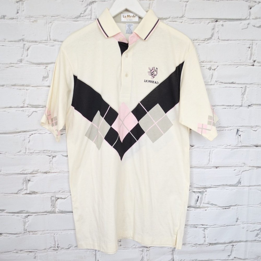 La Mode Vintage Argyle Creme Polo T-shirt